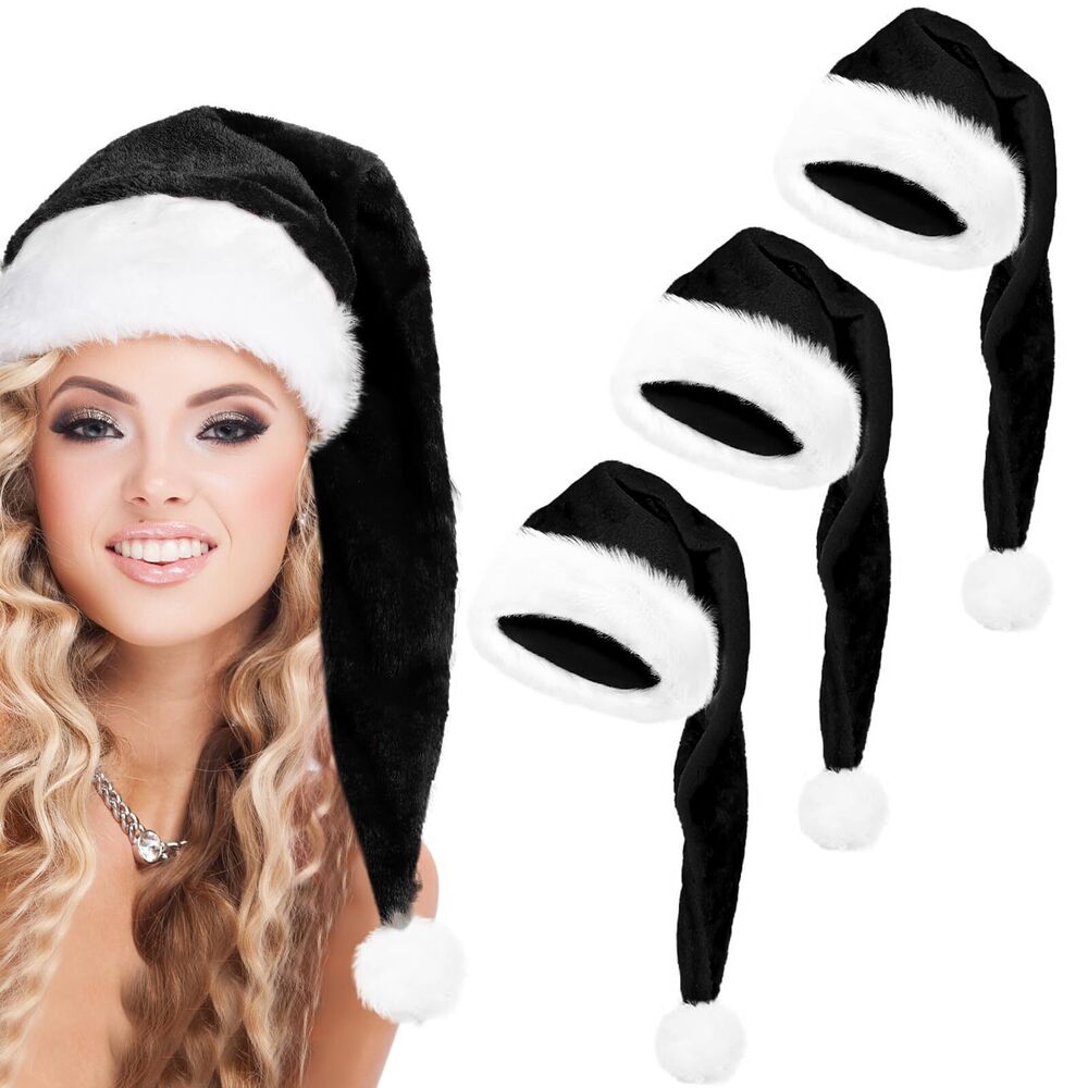 7836 Zhxkjhky 3 Pack Velvet Santa Hats - Deluxe Christmas Plush Hats